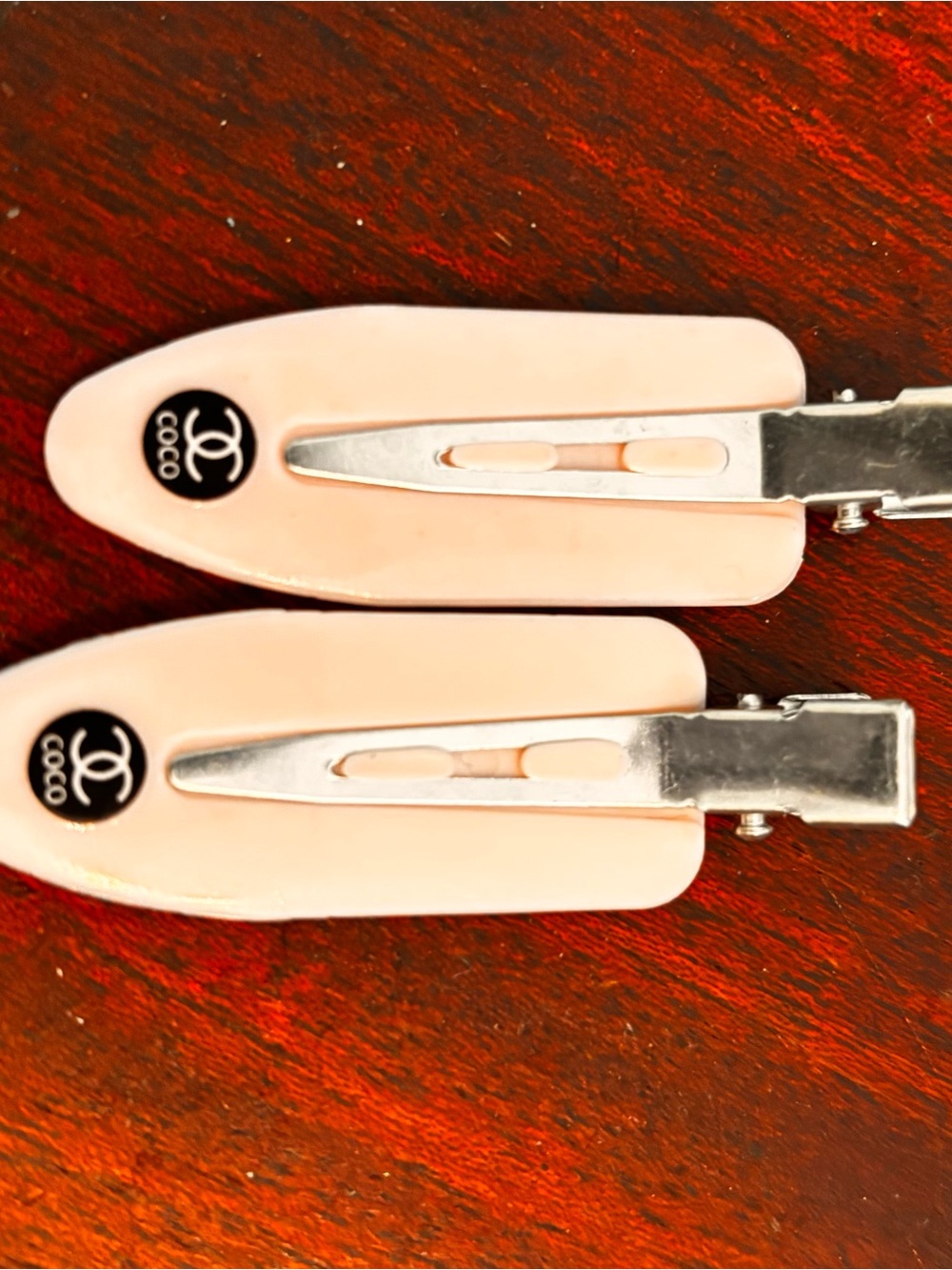 Pale Pink no crease Hair Clips with black accents - Set of 2